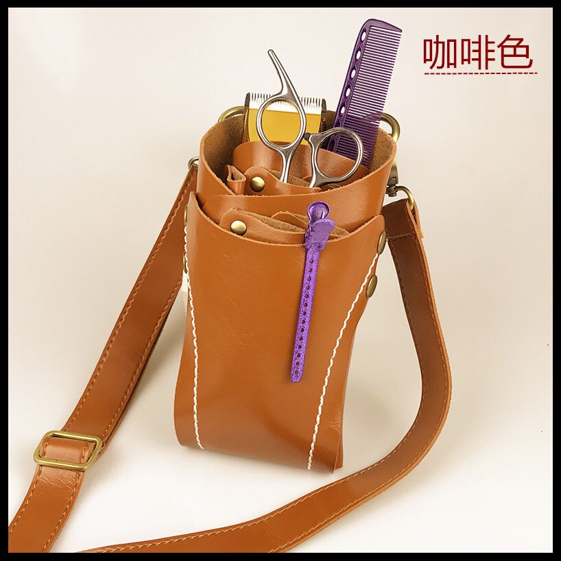 Barber Leather Salon Scissors Pouch Bag Waist Pack Hairdressing Tool PU Leather Barber Tools Bags: Brown