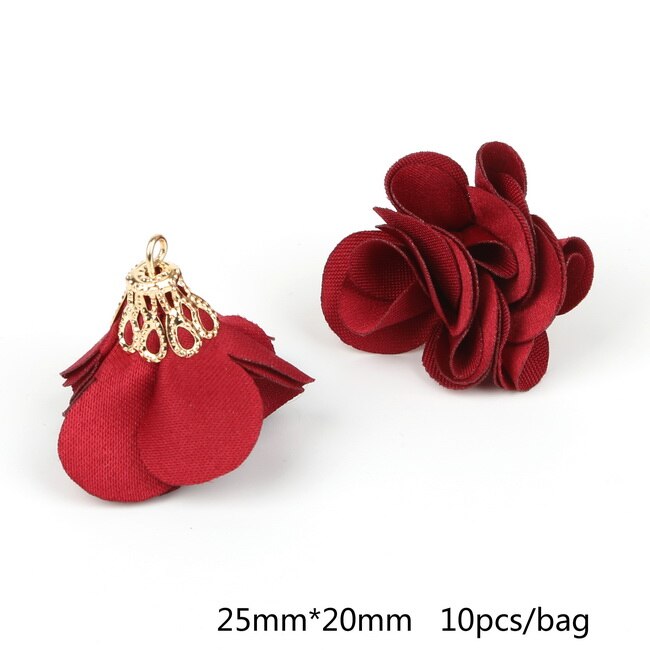 Top 10 stücke Blume Gold Hohl Perlen Kappe Mit Perle Perlen Stoff Quaste Für Ohrringe Anhänger DIY Schmuck erkenntnisse: Burgundy