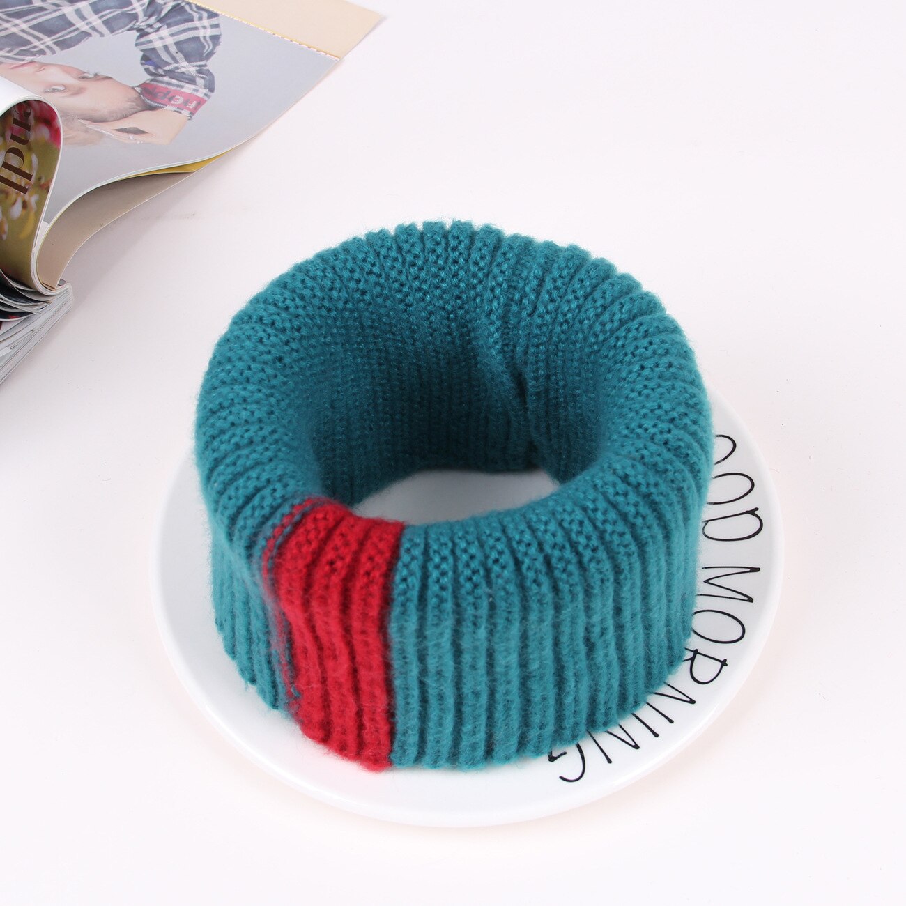 Gebreide halssjaal meisjes dikke warmere fleece binnenkant winter effen snood sjaal wol elastische kinderen kraag ring sjaals: Groente