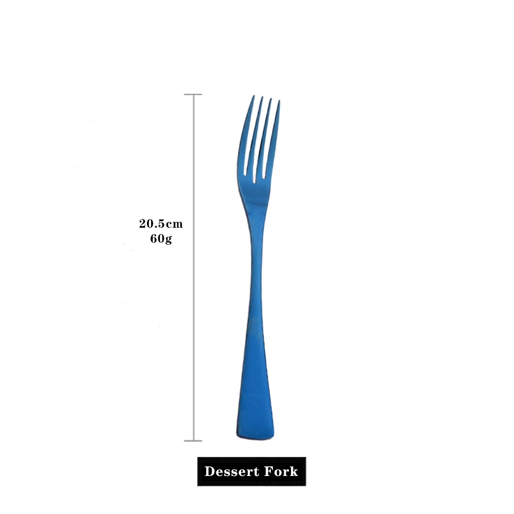 Mirror Blue Cutlery Set 18/10 Stainless Steel Tableware Dinnerware Set Steal Knife Spoon Fork Dinner Set Kitchen Flatware Set: 1Pc Dessert Fork