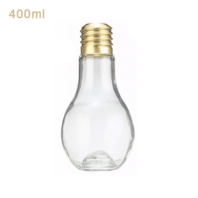 Glass Bulb Bottle With Lids For Milk Storage Leak-Proof Water Jars Clear 400Ml Juice Package