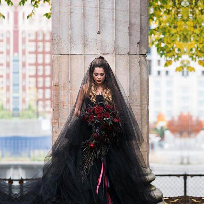 Zwart Bruiloft Sluiers 1.5/2/3/4/5/6/8/10M X 1.5M Kant Mariage Bruid Welon Sluier Bruiloft Accessoires Bruid Halloween Party