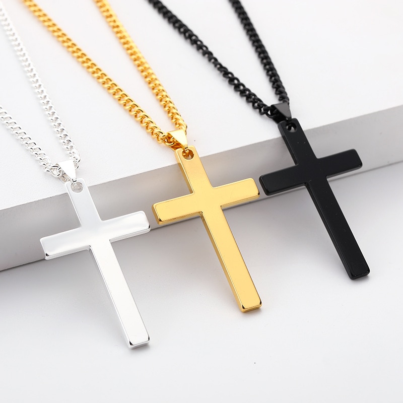 Klassisk kryds halskæde vedhæng til mænd dreng sort guld sølv farve krucifiks halskæder mandlige smykker religiøse kristne