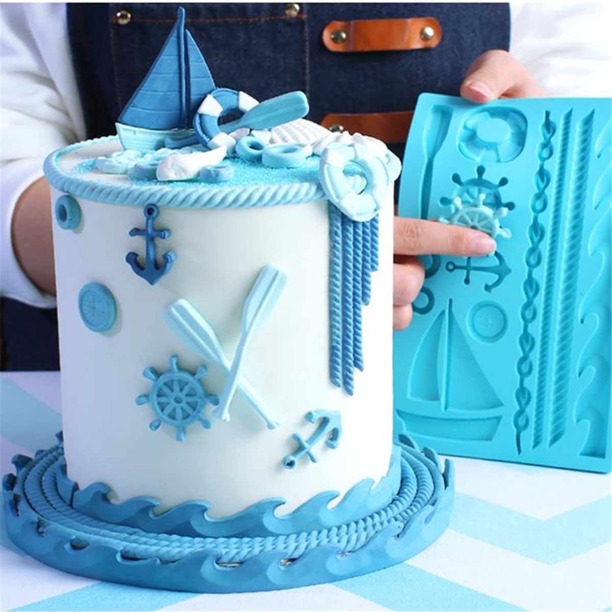Moule à Fondant en forme de bateau Silicone | Ancre de bateau, moule à gâteau Paddle Wave, bricolage pâte à gomme Cupcake outil de décoration de chocolat 1 pièce