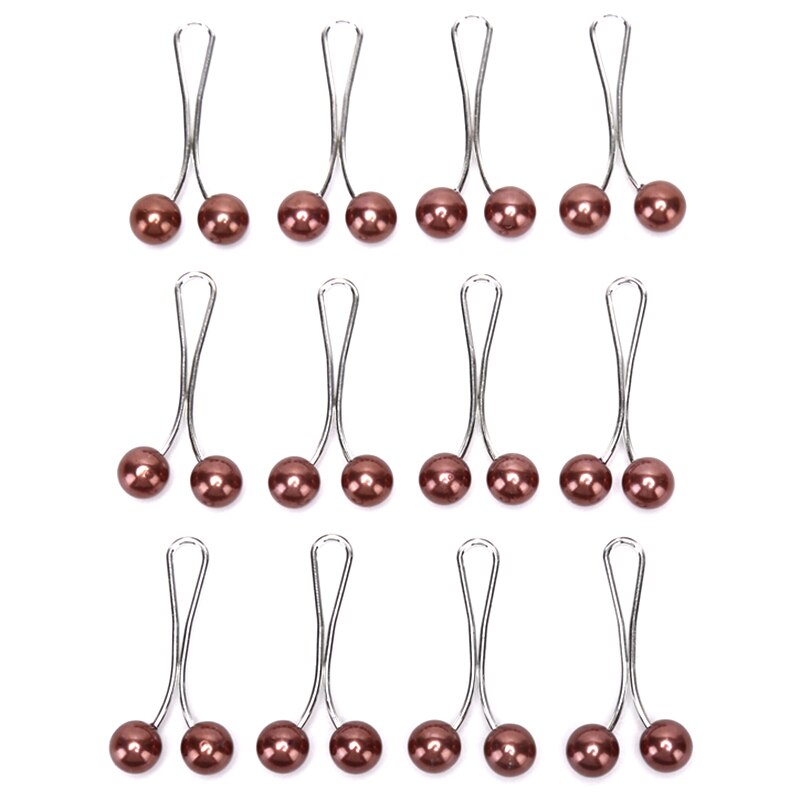 12Pcs Parel Sjaal Broche Pin Hoofddoek Shawl Sjaal Lady Moslim Sjaal Hijab Clips Pin Vaste Bandjes Anti Slip Broche: coffee