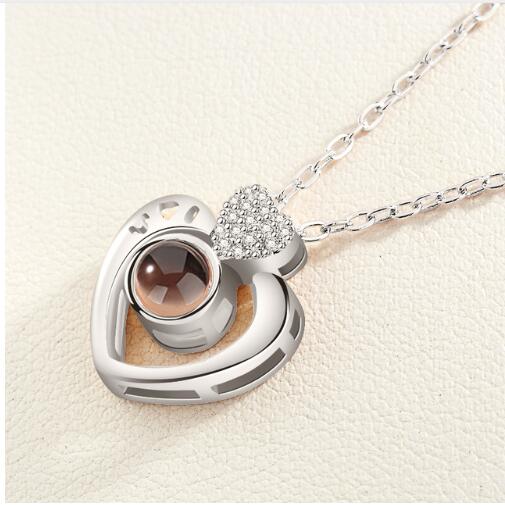 Romantische Liefde Geheugen Initial Ketting Rose Goud & Zilver 100 Talen I Love U Projectie Hanger Ketting Collier Femme