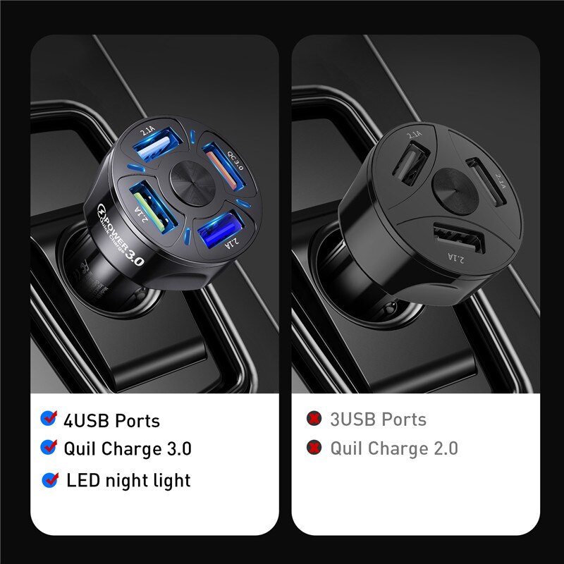 4 ports voiture USB chargeur rapide 3.0 4.0 universel 7A Charge rapide QC3.0 QC4.0 téléphone chargeur de voiture pour iPhone Xiaomi dans la voiture