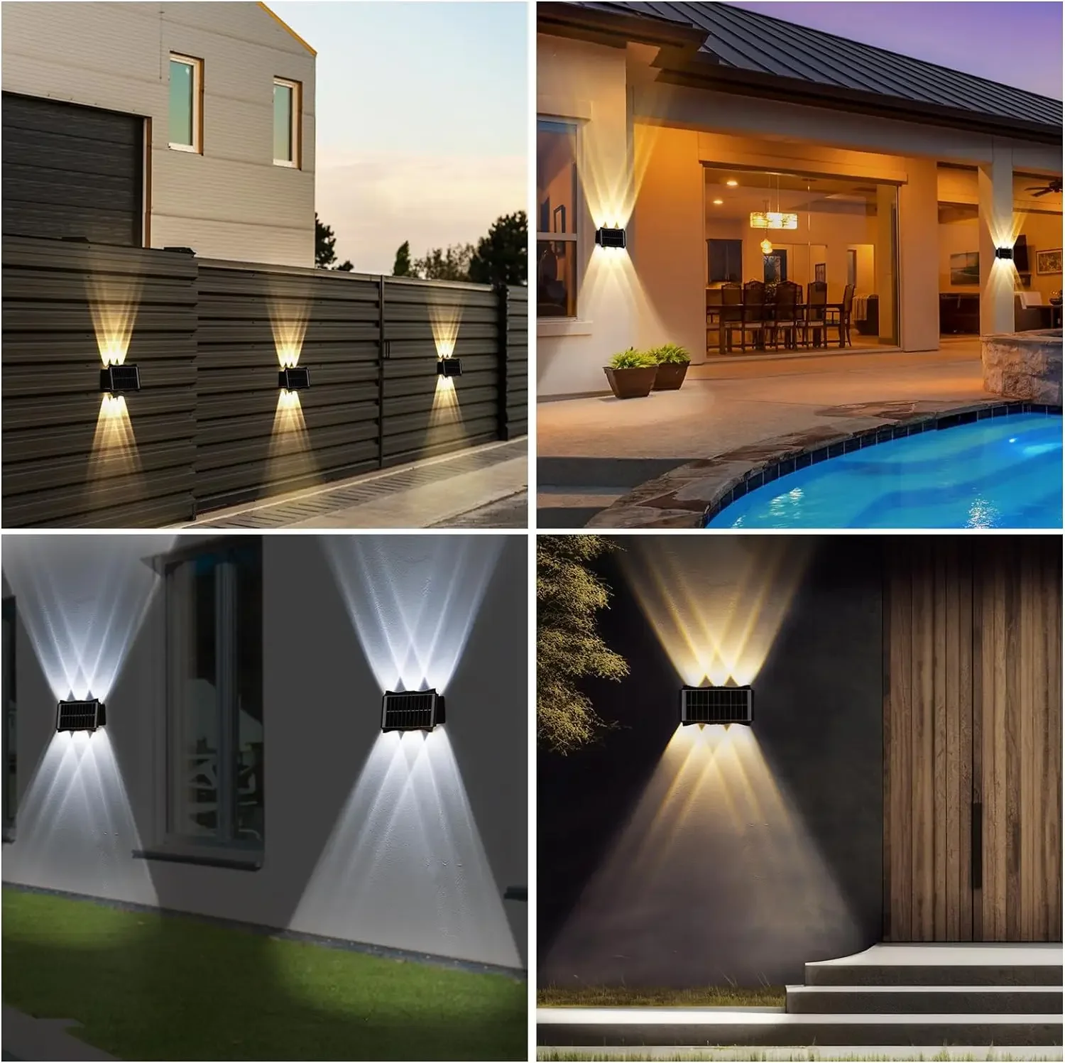 LED-Solar--Wandleuchte für Höhle Außenbereich, wasserdicht, nach oben und unten leuchtende Beleuchtung, Hausdekor-Leuchten für Außenveranda, Balkon, Garten, Straße