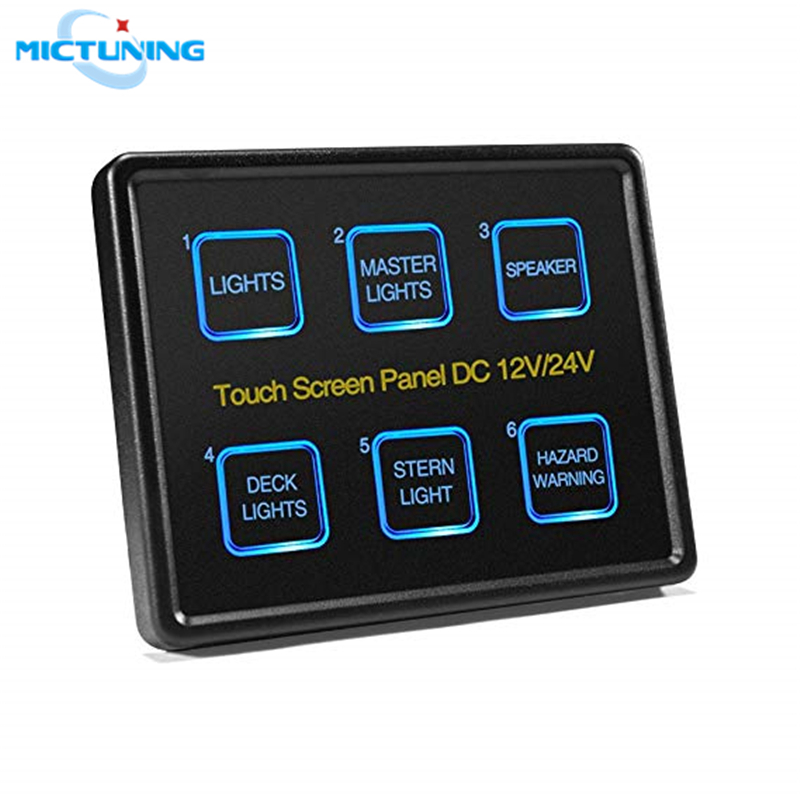 MICTUNING Advanced 6 In 1 Touch Screen Switch Panel DC12-24V 6 Gang LED Slim Touch Control Panel Box for Car Marine Boat Caravan