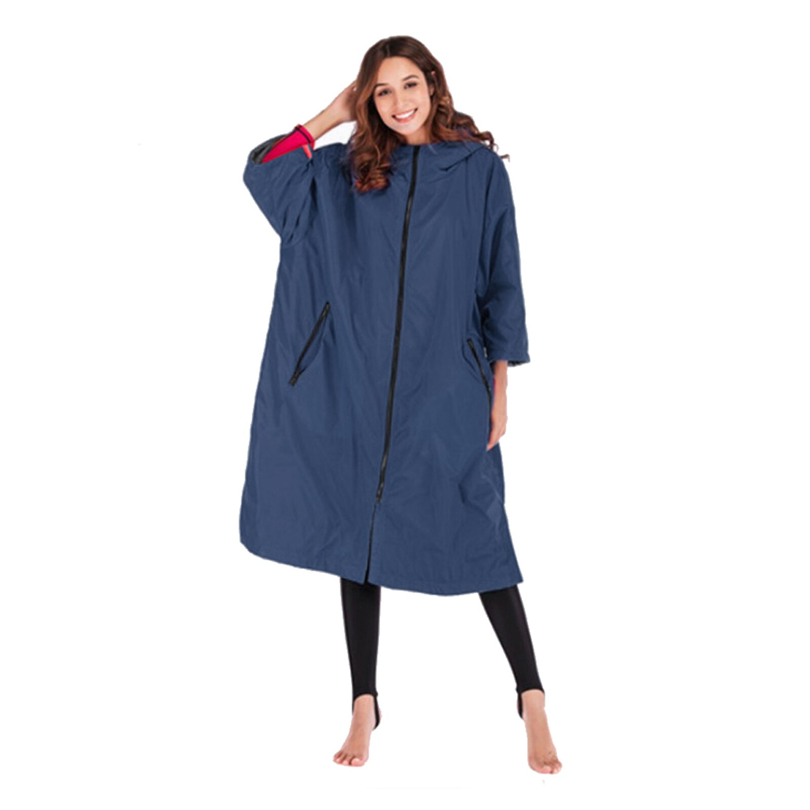 Changing Robe Jacket Hooded Anorak Women Men Water Sports Windbreaker Coat Diving Swimming Poncho Changing Robe Blue
