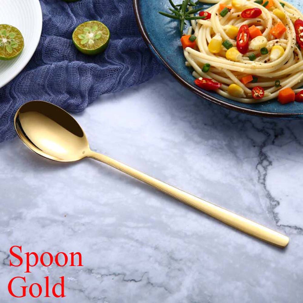 Cuillères et fourchettes à Long manche | Couleur arc-en-ciel en acier inoxydable, cuillère à soupe cuillère glaces thé cuillère à café vaisselle de table, couverts de maison: Spoon gold
