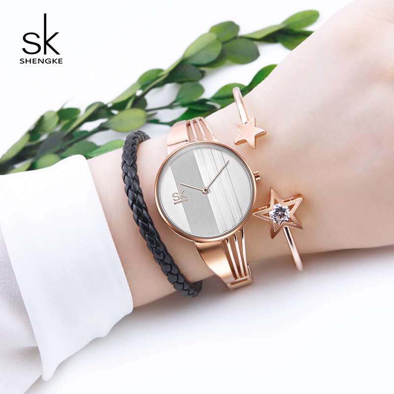 Shengke Mode Vrouwen Horloges Rose Gold Dames Armband Horloges Reloj Mujer SK Quartz Horloges Voor Vrouwen # k0062