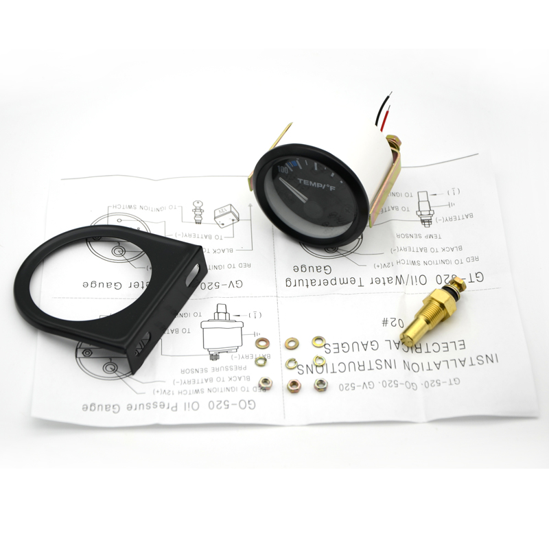 Dragon Gauge Watertemperatuur Automanometer 2 "52mm 40 ~ 120 Celsius / 100 ~ 250 Fahrenheit Temperatuur 12V Auto Instrument Zwarte Bezel