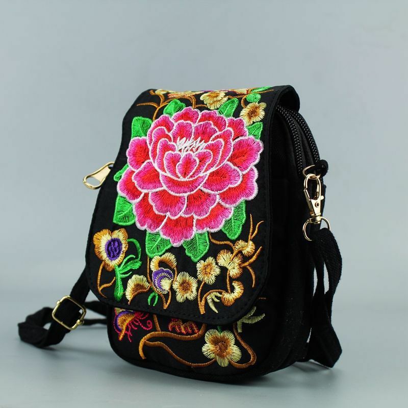 Bloemen Geborduurde vrouwen Chinese Nationale Stijl Schoudertas Messenger Crossbody Tas Dames Reizen Purse Bag