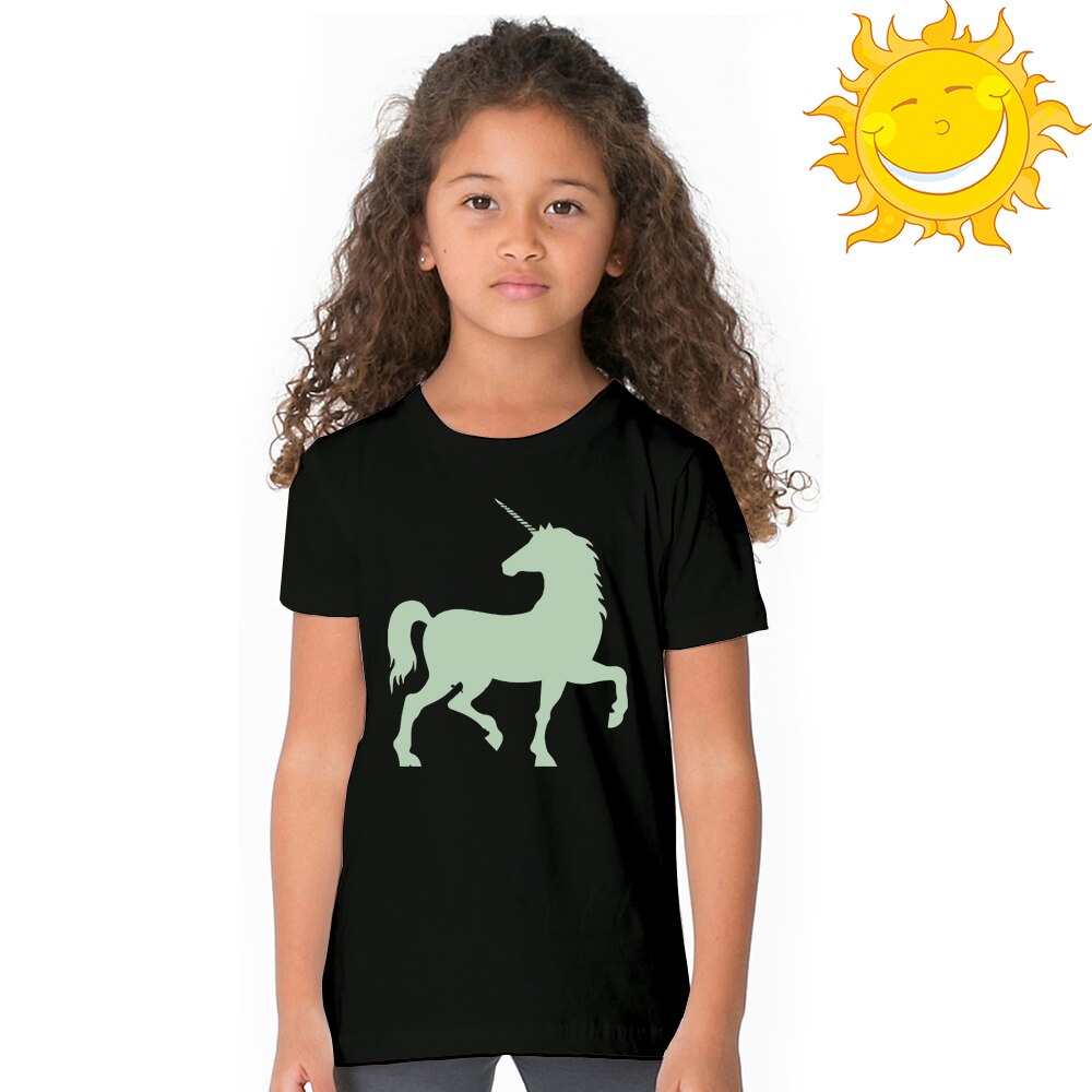 Summer Tee Shirt Luminous Unicorn Print Glow In Dark Clothes Hipster T-shirt Funny Unisex Toddler Kids T-shirt