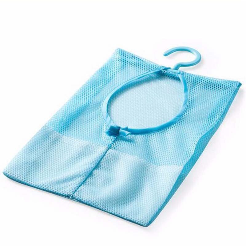 Badeværelse opbevaring tøjnål mesh taske kroge hængende taske arrangør brusebad: Blå