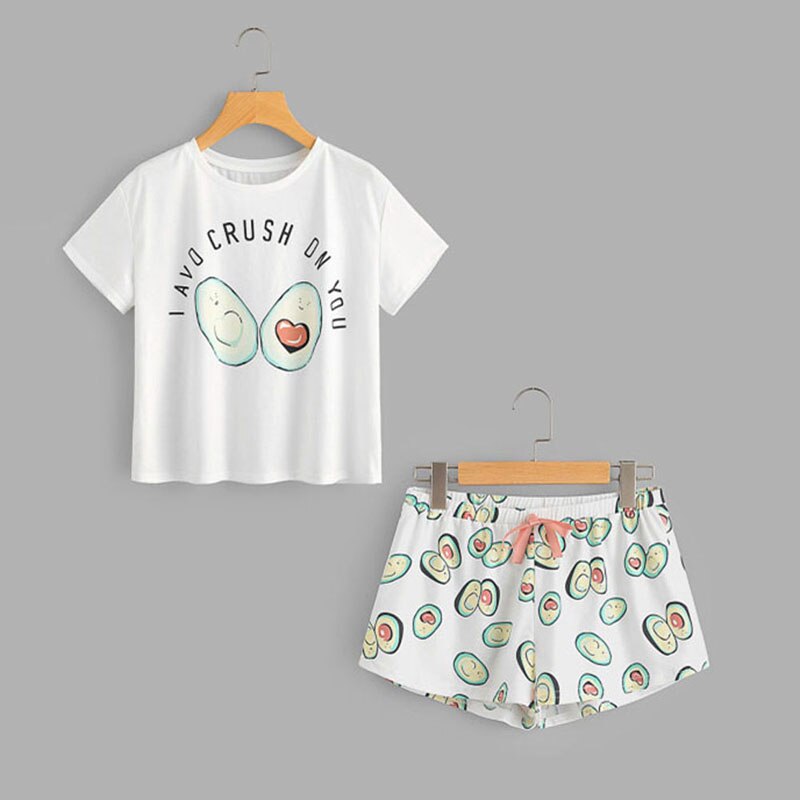 Dihope femmes col rond imprimé bande dessinée hauts et noeud avant Shorts pyjama ensembles nouvelle femme manches courtes décontracté pyjama ensembles