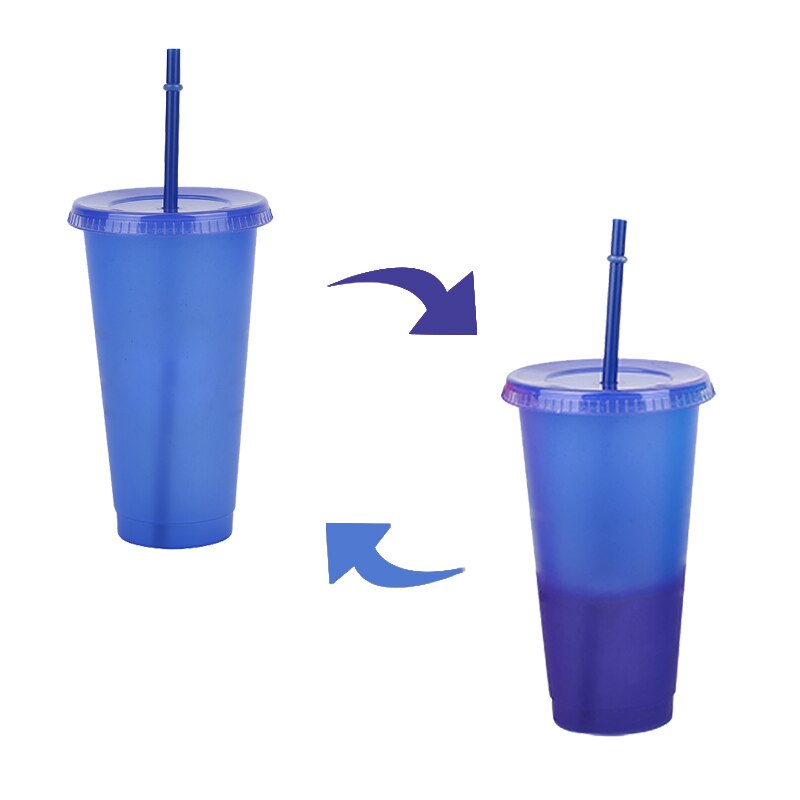 Large 710ml Straw Tumblers Cold Drinks Color Changing Cup With Lid Coffee Mug Plastic Tumbler Summer Super Cool Portable Cups: BLUE 1PC