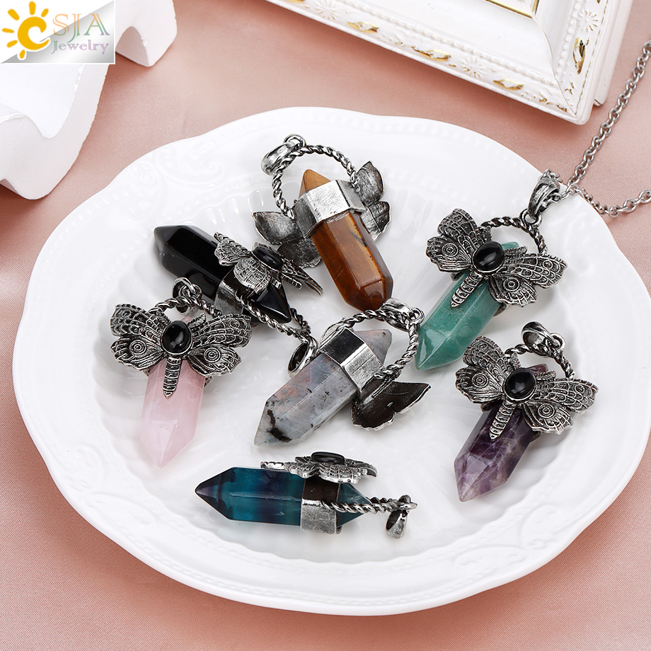 Collar de libélula, colgante de cristal de piedra Natural, fluorita curativa, labradorita, cristal blanco, labradorita, amatistas, joyería H479