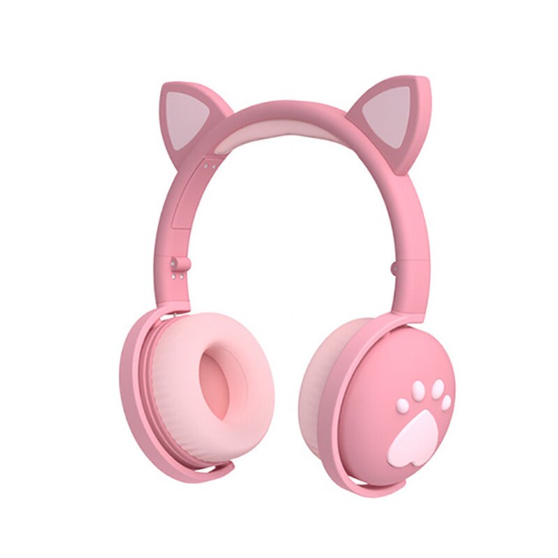 Farverige børneheadset trådløst glødende søde led kat øre pote piger bluetooth hovedtelefoner hifi stereo bas 3.5mm stik med mikrofon: Lyserød