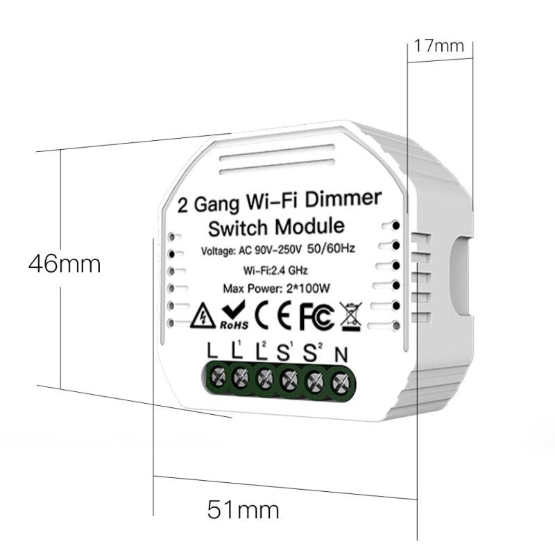 tuya smart life 2 Gang 2-way WiFi LED dimmer module light switch remote control for Alexa Google smart home module