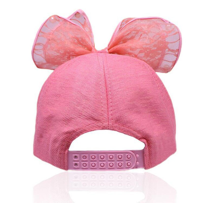 Cute Big Bow Girls Snapback Baseball Cap Children Mesh Hat Spring Summer Adjustable Snapback Casquette Kids Baby Pearl