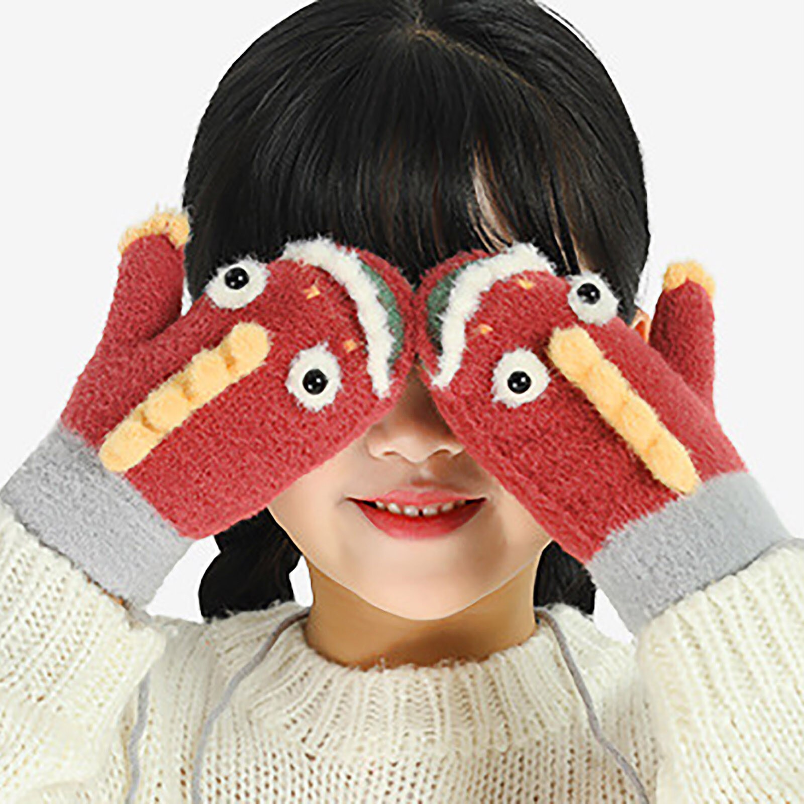 Winter Dinosaurier freundlicher Handschuhe Karikatur Volle Finger warm Verdicken Fäustlinge Winter SchöNe Handschuhe Windschutz Handschuhe Варежки Детские