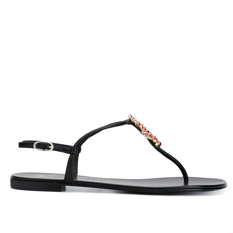 summer woman beach diamonds Red Coral flat sandal rhinestones Red Coral T strap flip-flop woman flat sandal INS Red Coral sandal