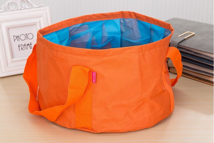 Lavabo de camping plegable portátil de viaje al aire libre, cuenco de cubo, bolsa de lavamanos, cubo de agua 15L: orange
