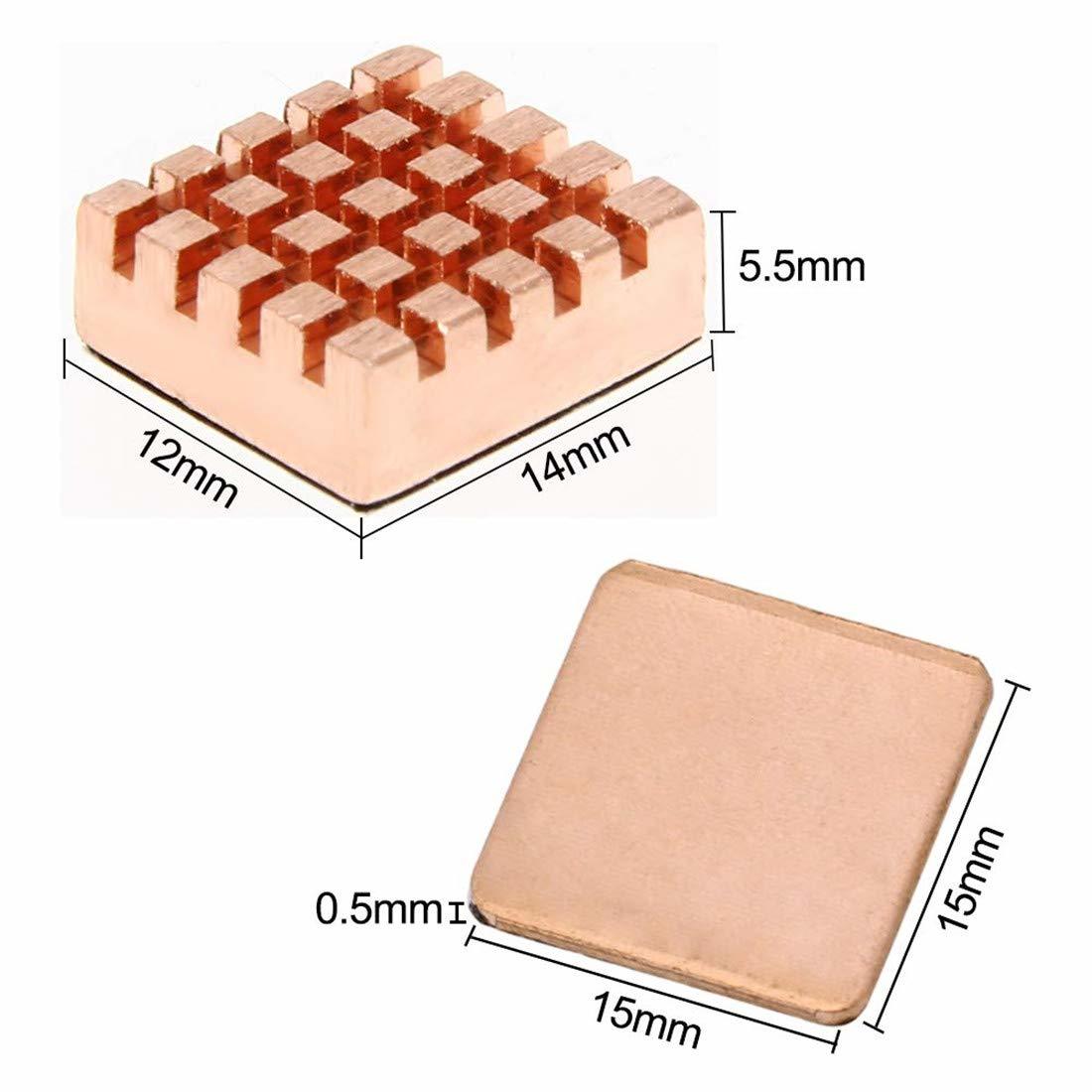 De Refroidissement en cuivre Dissipateurs Kit, 15 pièces Mémoire Dissipateur De Chaleur Avec Ruban Adhésif Thermique 10 pièces De Cuivre De Cales Pour La Framboise Pi