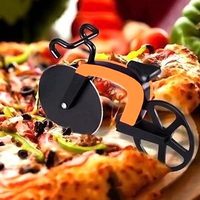 Non-stick Bicycle Pizza Cutter Wheel Stainless Steel Plastic Bicycle Roller Pizza Cutter Slicer Dual Cutting Wheels Kitchen Tool