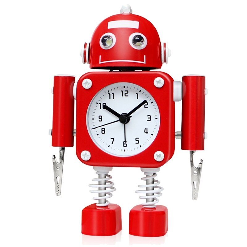 Non-Ticchettio Robot Sveglia, Bambini di Allarme Orologio, wake-Up Orologio con Lampeggiante Luci Occhio e Clip di Mano, Rosso