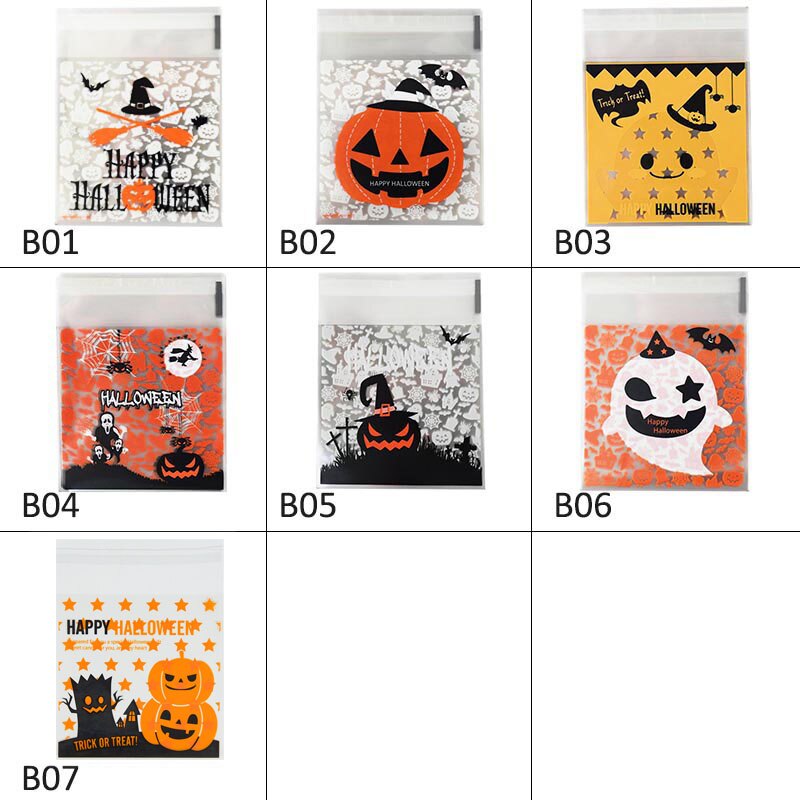 50 kpl 10*10cm onnellista halloween-pussia keksi-karkkipussi muovipakkauspussit kekseille välipala halloween-juhlien sisustustarvikkeet