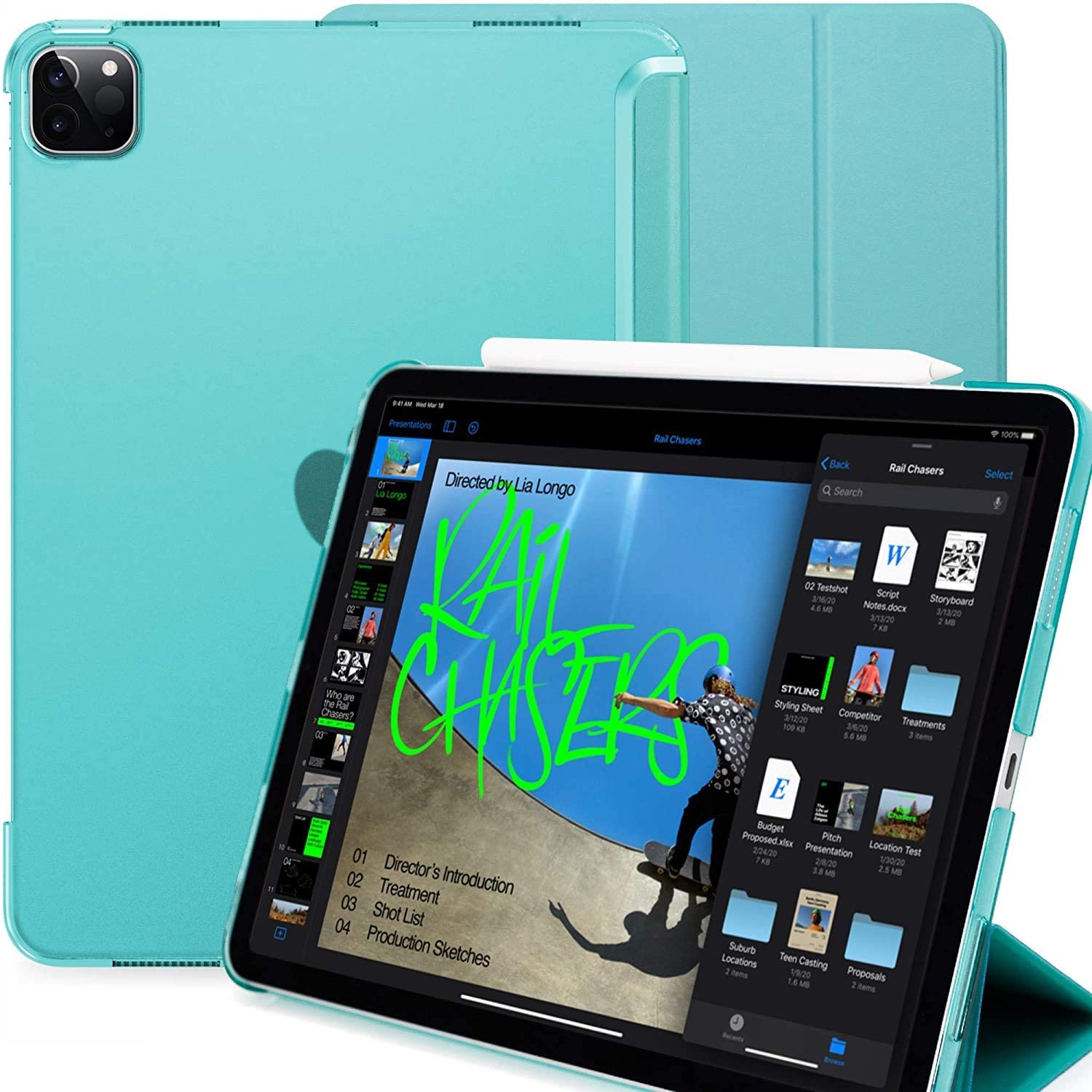 KHOMO Funda iPad Pro 11 ) 2nda Generación Smart Cover Delantero y Caracasa Trasera Semi Transparente Negro: Verde menta