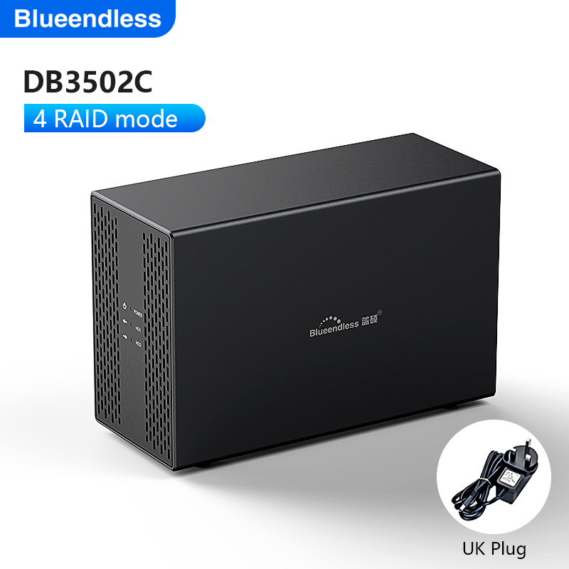 Blueendless Dual Bay RAID hard disk 3.5 USB 3.0 External Type C Dual Hard Drive Enclosure SATA Array box HDD Server Case hdd: Blue
