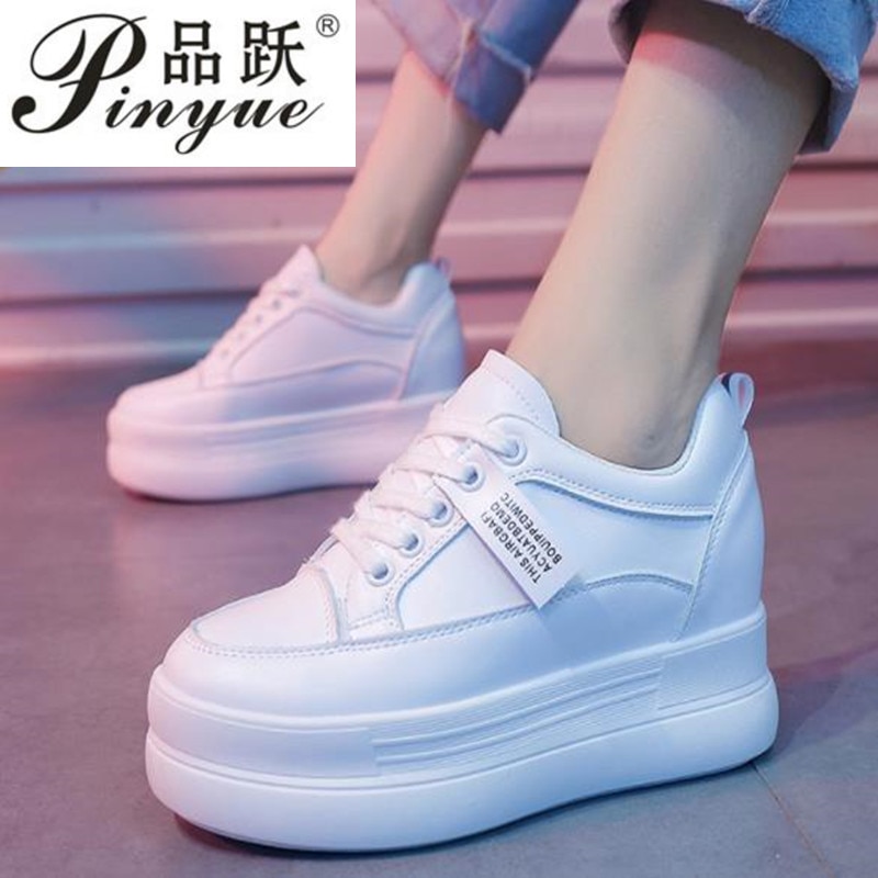 Verborgen Hakken Vrouwen Platform Wedge Sneakers Dames Lederen Witte Schoenen Vrouwelijke Krasovki Tenis Feminino Casual 8cm Hak