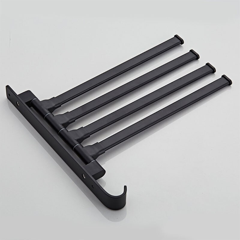 2/3/4 Arms Matte Black Bathroom Swivel Towel Bar, Space Saving Swinging Towel Rack Wall Mounted, Towel Holder with Hooks