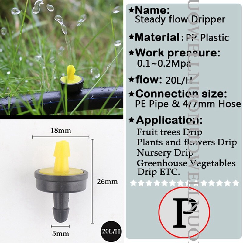 20Stck Viele Arten Garten Tropf Bewässerung Emitter Einstellbare Fluss Tropf Garten Gewächshaus Bewässerung Sprinkler PC Tropfen Emitter: MULTI