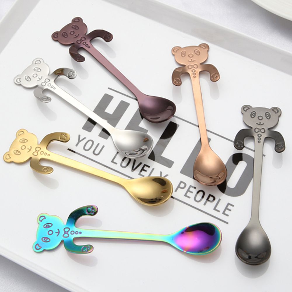 1PC Stainless Steel Rainbow Bear Spoons Hanging Cups Ice Cream Dessert Coffee Tea Spoon Tableware Kitchen Tool Flatware