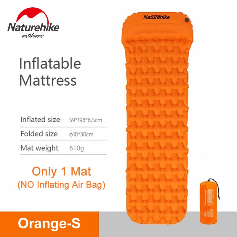 Naturehike camping soveplads pad nylon tpu mat letvægts fugtafvisende luftmadras bærbar oppustelig madras med pude: Kun 1 orange måtte