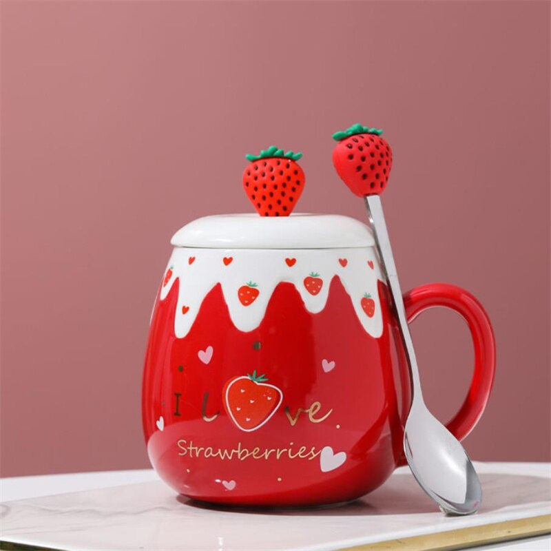 Taza de café con dibujo de fresa en 3D para niña, herramienta ecológica de cerámica para beber té, leche, restaurante, taza de oficina, , J489: 2
