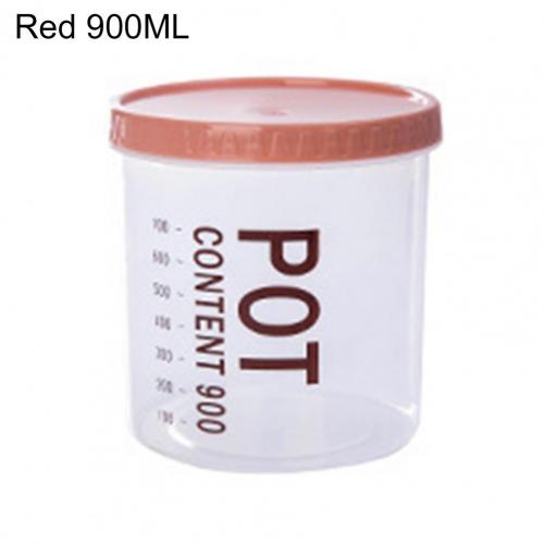 700/900ml Plastic Storage Can With Scale Sealed Tank Stackable Dried Fruit Tea Coarse Cereals Sealed Jar Kitchen Accessories: Red 900ML