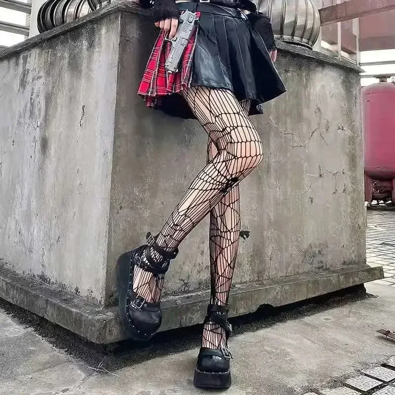 Gothic Dark Girls Skull Hollowed Out Tights Punk Women Sexy Fishnet Black Stockings Goth Lolita Nylon Spider Web Mesh Pantyhose