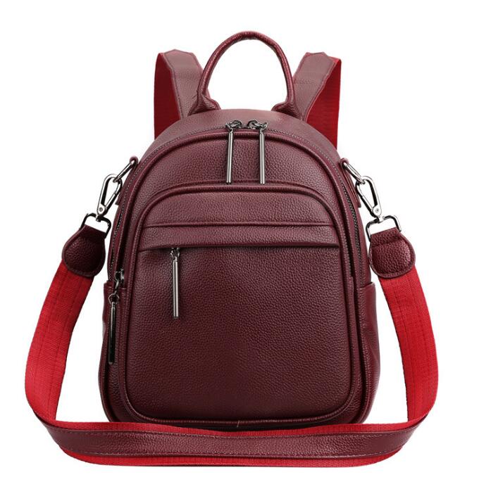 Chuwanglin Casual Rugzak Vrouwelijke Lederen Vrouwen Rugzak Grote Capaciteit Schooltas Voor Meisjes Leisure Schoudertassen A501105: 1-red