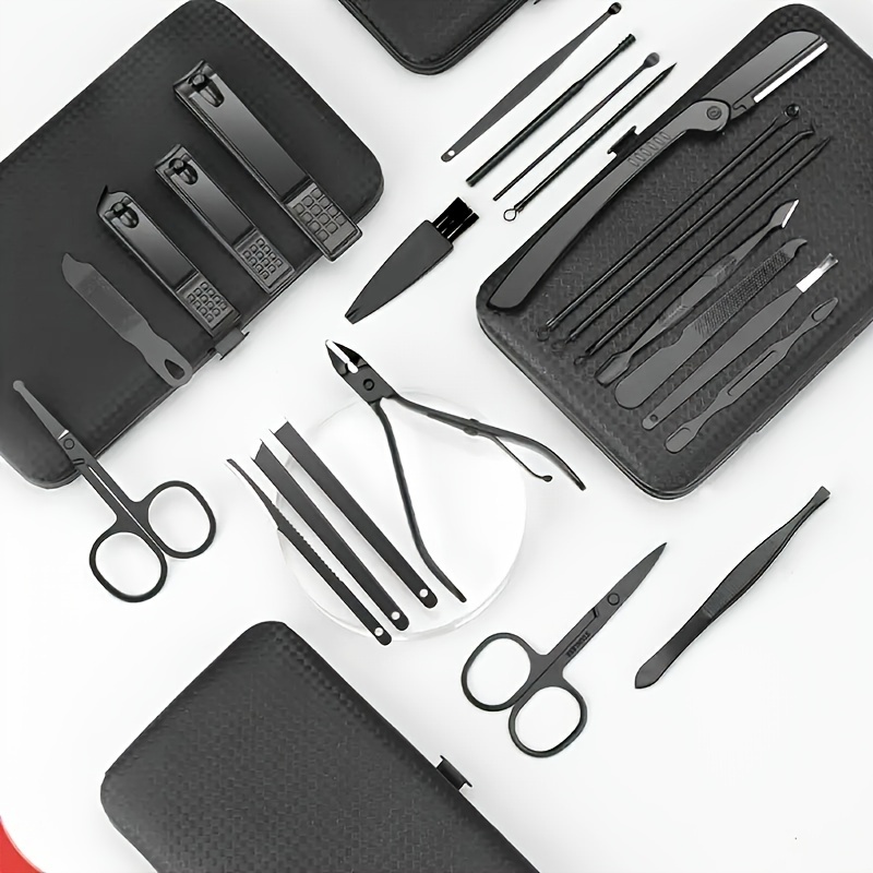 24Pcs Black And Red Nail Clippers Kit, Ultra Sharp Sturdy Fingernail Cutters, Nail Clippers Pedicure Care Tools
