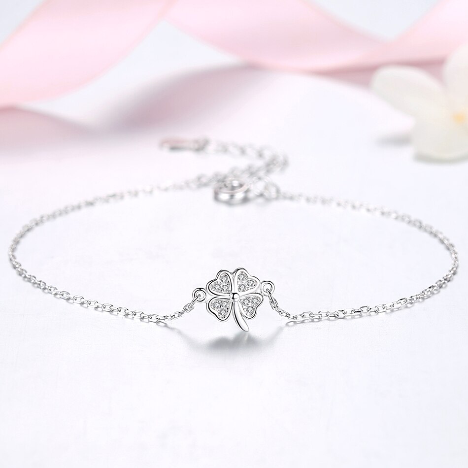 Winter Glück Clover Zirkonia Silber Armband für Frauen Dame Hochzeit Jahrestag 925 Sterling Silber Schmuck