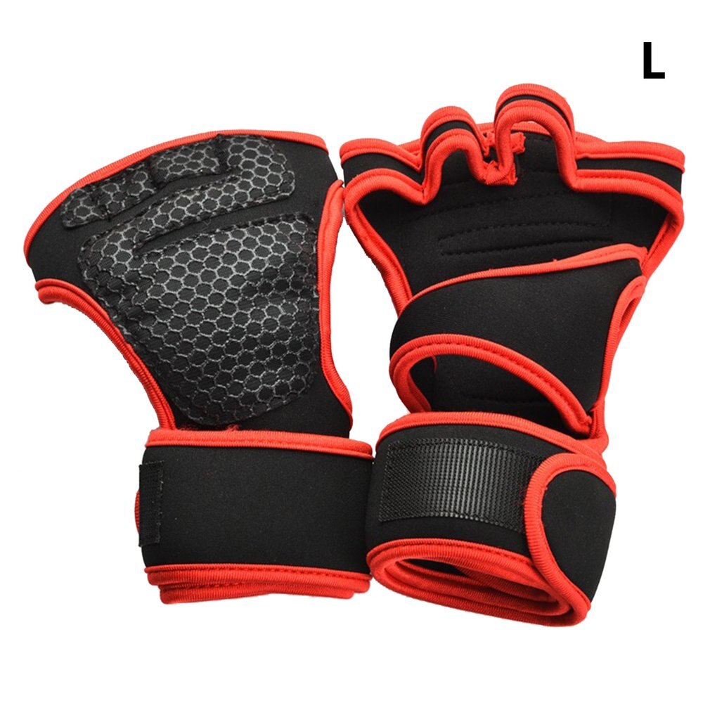 Weight Lifting Training Gloves For Women Men Fitness Sports Body Building Gymnastics Grips Gymnastics Hand Wrist ProtectorGloves: B-red L