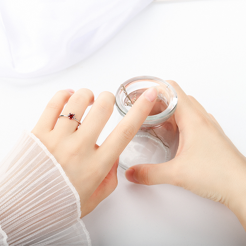 Silver Rings Cat Adjustable Finger Rings 925 Wine-red Zircon Cute Cat Ring for Women Jewelry