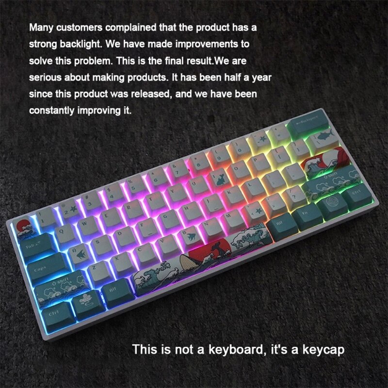 71 Keys Sea Coral Ukiyo-e Keycap Dye Sublimation OEM Profile for GH60 GK61 GK64