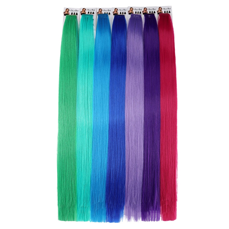 Meepo Lange 24 Inch Steil Haar 5 Stuks/set Gekleurde Highlight Synthetische Hair Extensions Clip-In Een Stuk Pure Kleur
